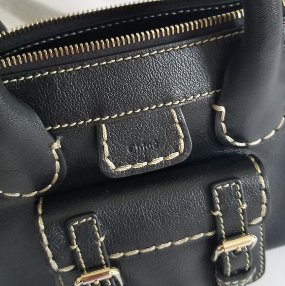 Chloe Edith Leather Crossbody Bag Black White Stitch - Picture 5 of 10